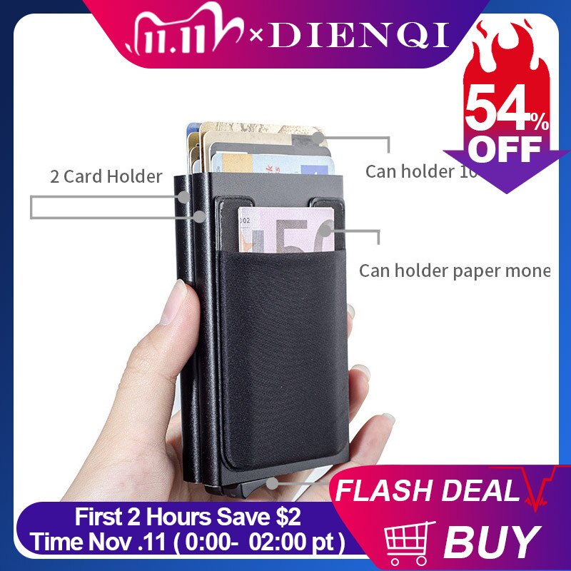 DIENQI Rfid Credit Card Holder Men Aluminium Metal Steel Minimalist Wallet Bank Cardholder Case Luxury Purse nederlands