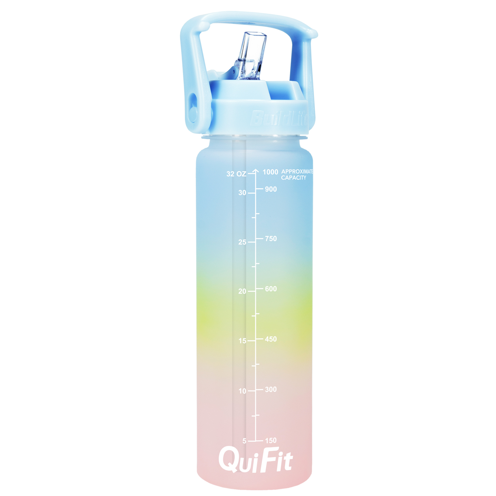 Quifit 1L 32oz Water Bottle With Straw Tritan BPA Free Sports Outdoor Camping Cup 32OZ Drinking Wide Mouth Leakproof: Blue-Yellow-Pink