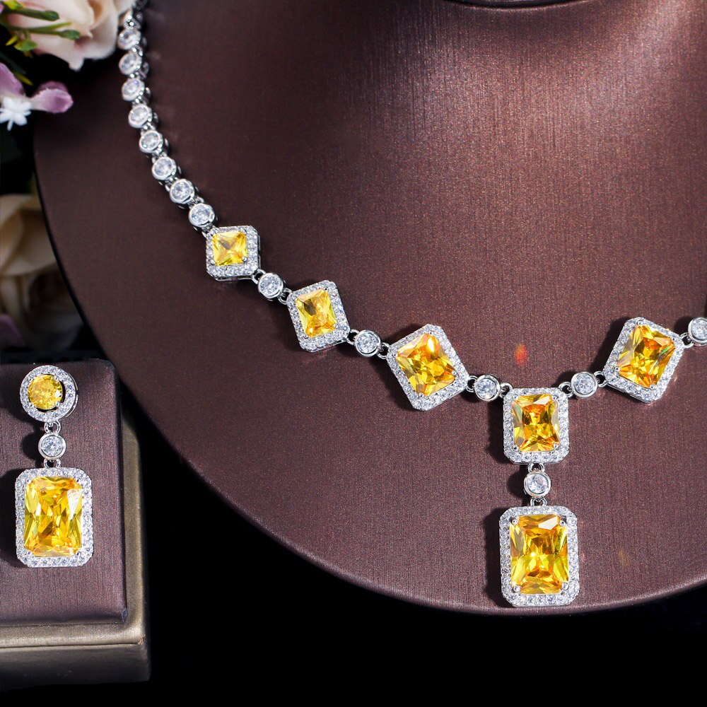 Cwwzircons White Cubic Zirkoon Verharde Bruiloft Bruids Ketting En Oorbellen Sets Sieraden Voor Vrouwen Party Dress Accessoires T626