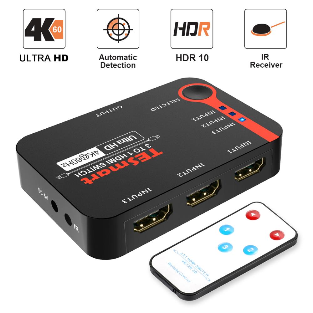 Hdmi Switch Ultrahd 4K @ 60Hz 3 In 1out Voor PS3/4 Hdtv Xbox Met Irremote Controle ondersteuning Hdr En Dolby Vision Functies