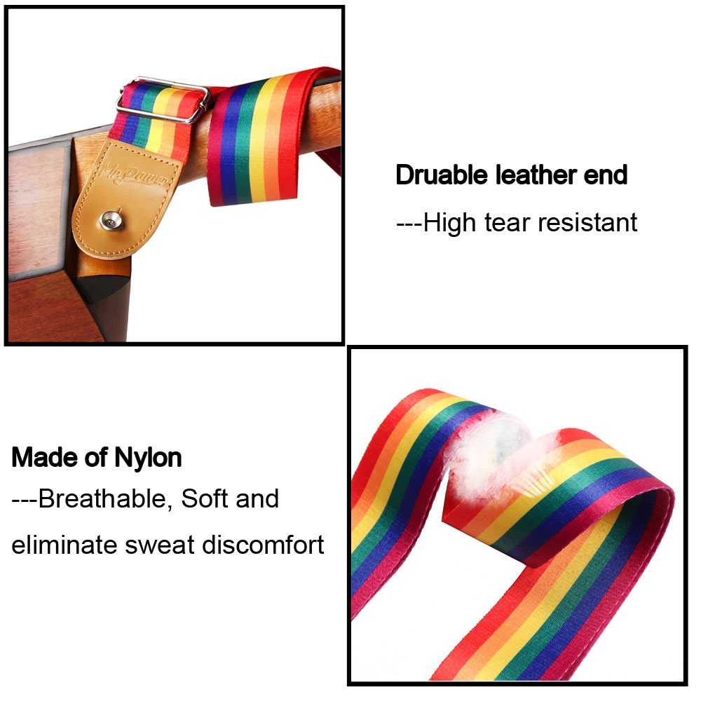 Verstelbare Rainbow Gitaarband voor Akoestische Elektrische Gitaar en Bas Multicolor Nylon Riem voor Muziekinstrument Accessoires