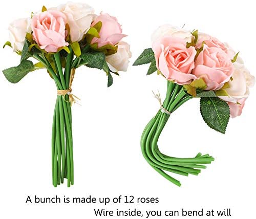 12 hoveder kunstig silke rose blomster buket hvid pink rød til bryllup brude fest hjem hus have festival bar dekoration
