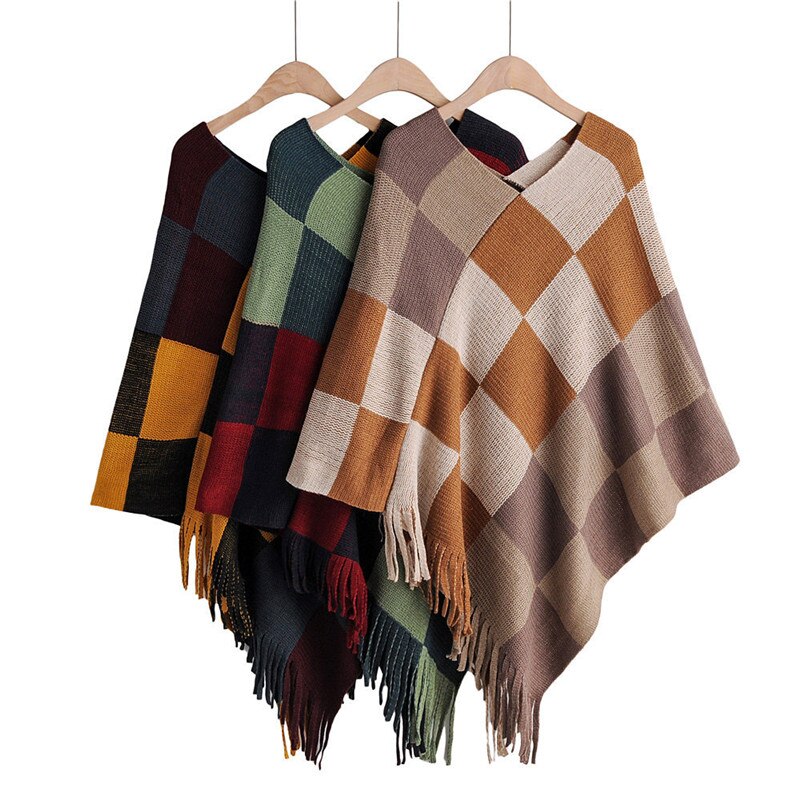 Artguy farge firkantet sjal skjerf gitter genser dusk uregelmessig v-hals gensere gensere poncho kvinner casual cape wrap topper