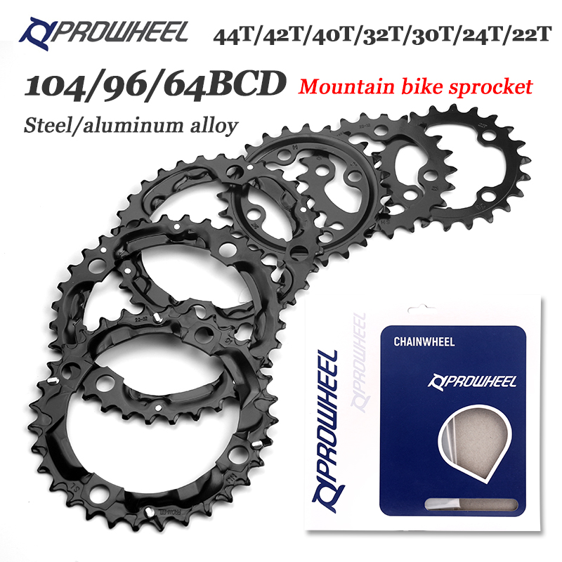 PROWHEEL-plato redondo para bicicleta de montaña, rueda dentada de aleación de acero, 64/96/104BCD, 22T, 24T, 30T, 32T, 40T, 42T, 44T