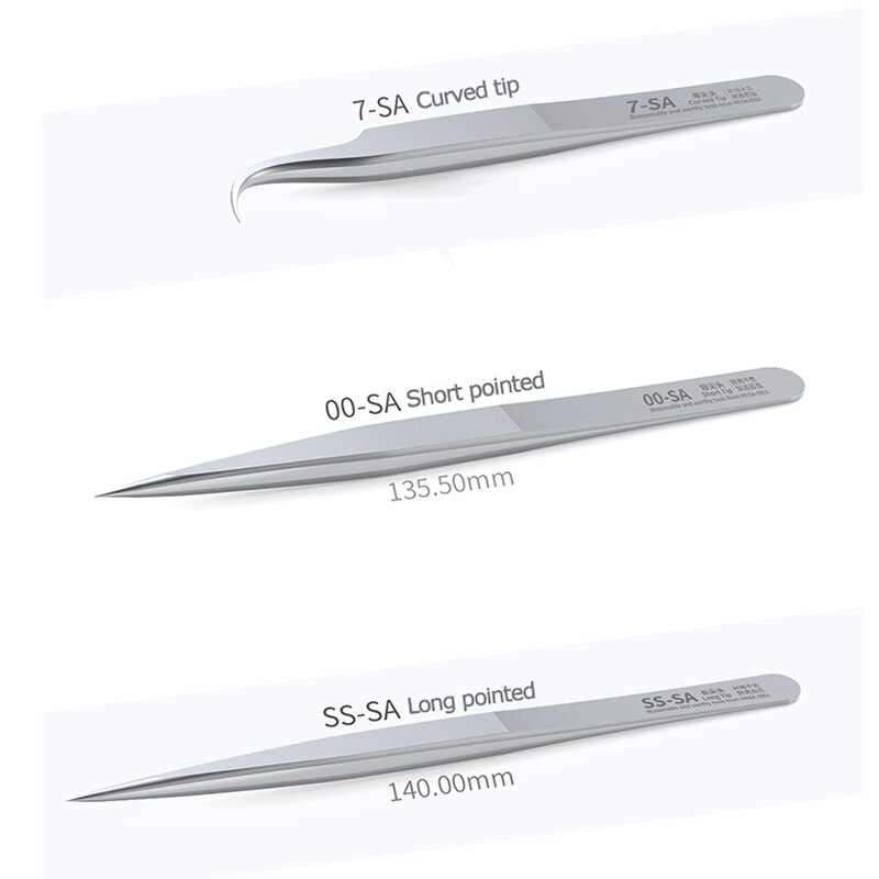 Tweezer QIANLI MEGA-IDEA 7-SA Bent tip 0.15mm 00-SA Non-Magnetic Stainless Steel Short Pointed SS-SA Long Pointed Repair Clip