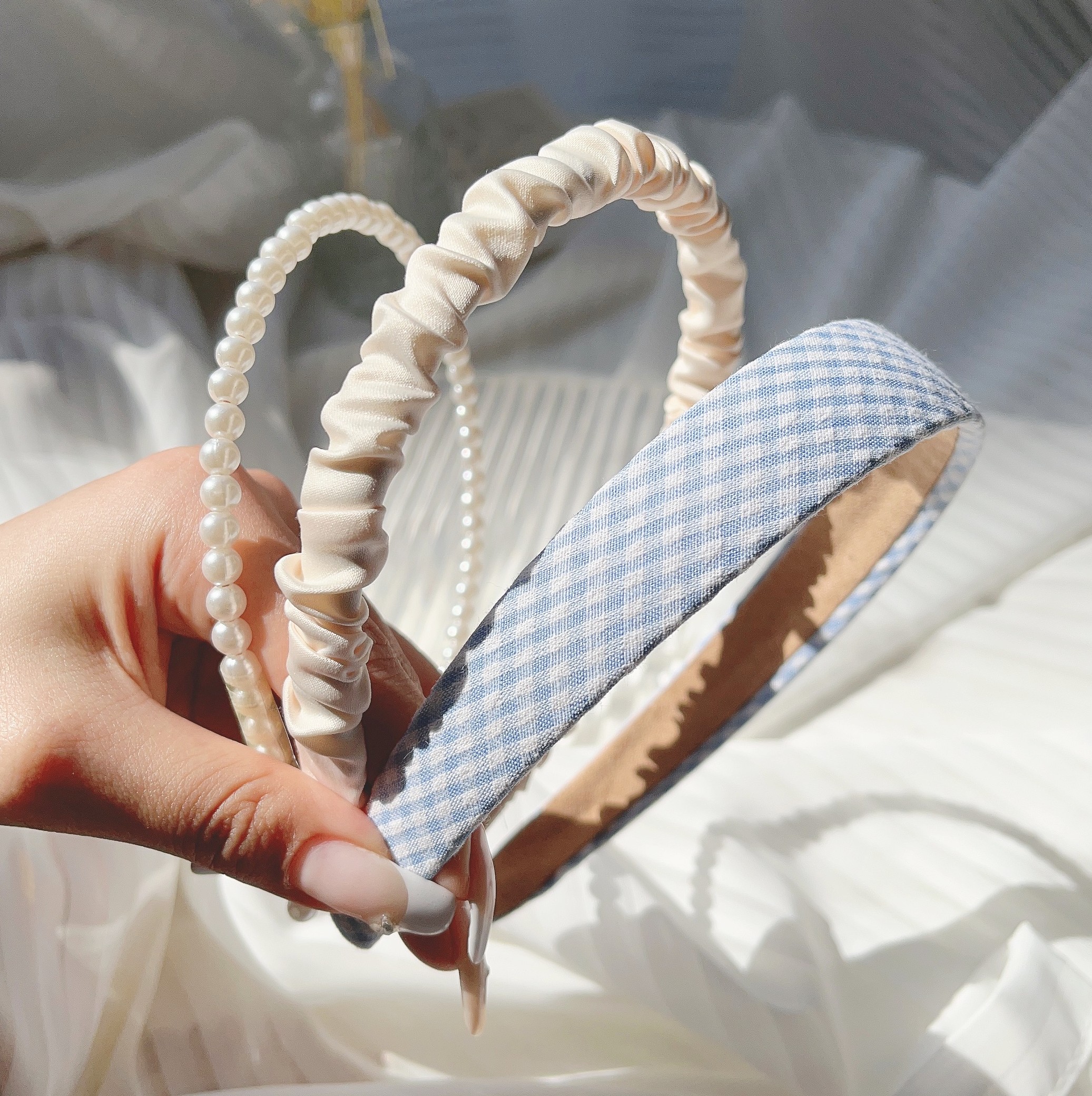 3 unids/set mujer bandas para el cabello de tela tocado diadema de perlas diadema para niñas aro para el cabello accesorios para el cabello femenino: Rojo