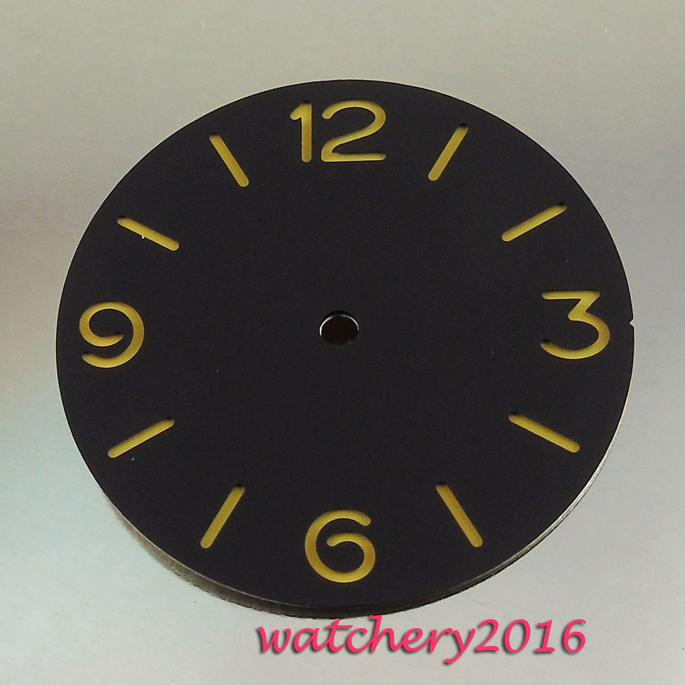 38.9mm Parnis zwarte wijzerplaat geel hollow nummers fit automatische Mechanische heren Horloge wijzerplaat