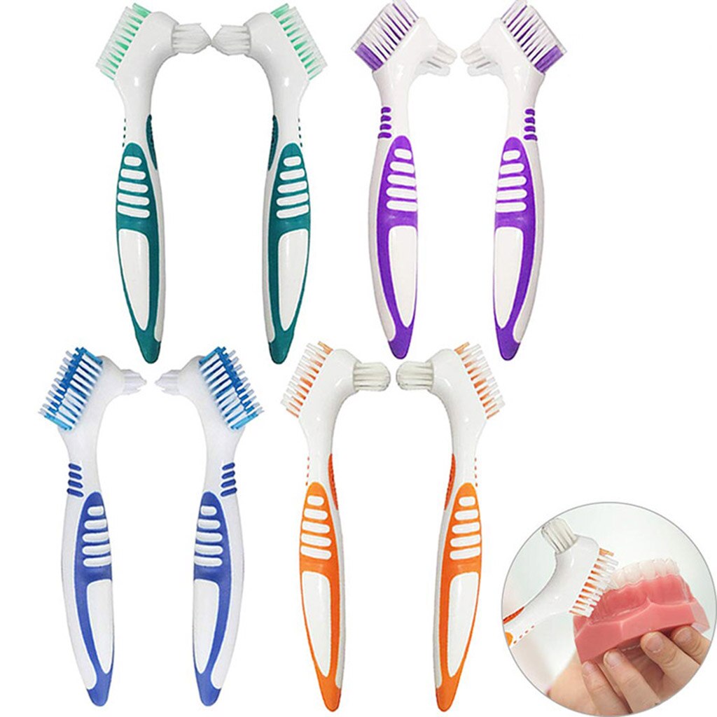 Juego de cepillos de limpieza para dentadura de doble cara de 8 uds, dentadura postiza, manchas de residuos de alimentos, cepillo de dientes limpiador Oral