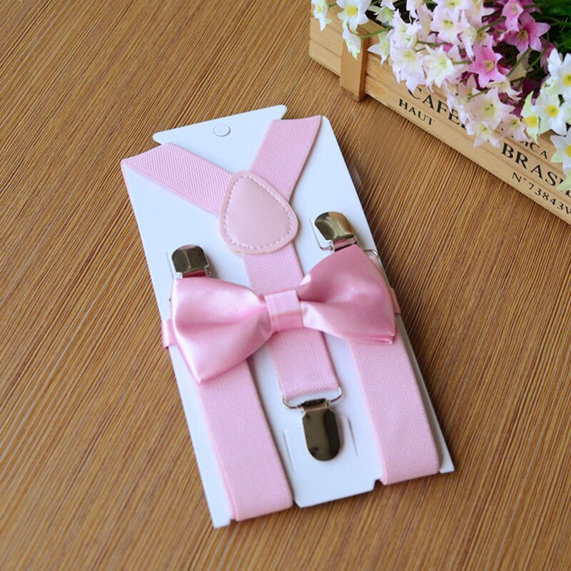 Adjustable and Elasticated Kids Suspenders With Bowtie Bow Tie Set Matching Ties Outfits For Girl Boys Clothes: Pink