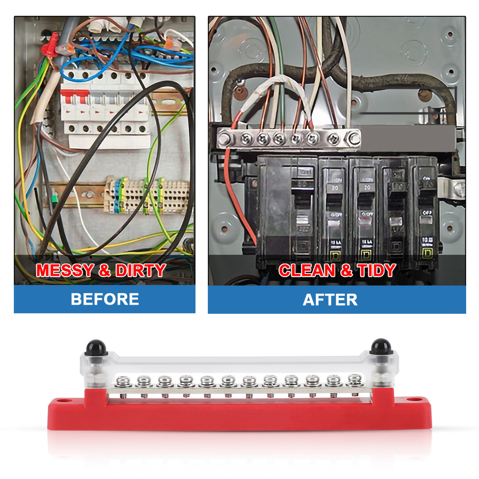 M6 12V Klemmenblok Bus Bar 1/4 Inch Stud 150A Elektrische Stroomverdeling Blok Bus Bar voor Vrachtwagen Boot Camper RV Caravan