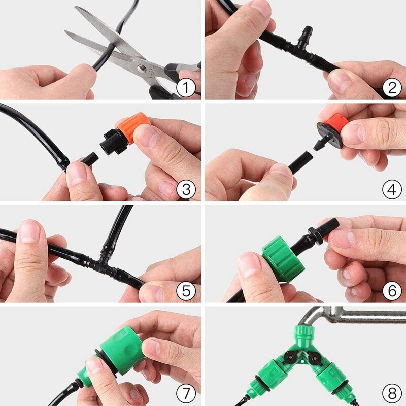 Garten Automatische Tropf Bewässerung einstellen,30M Einstellbar Mini DIY Bewässerung Bausatz,1/4 zoll schwer Pflicht Rohr Bewässerung Bausatz für Terrasse Rasen