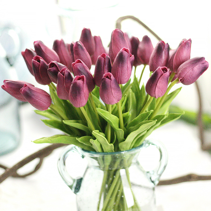 1pc pu tulipan kunstig blomst ekte touch mini tulipan hjem bryllup dekorasjon blomst