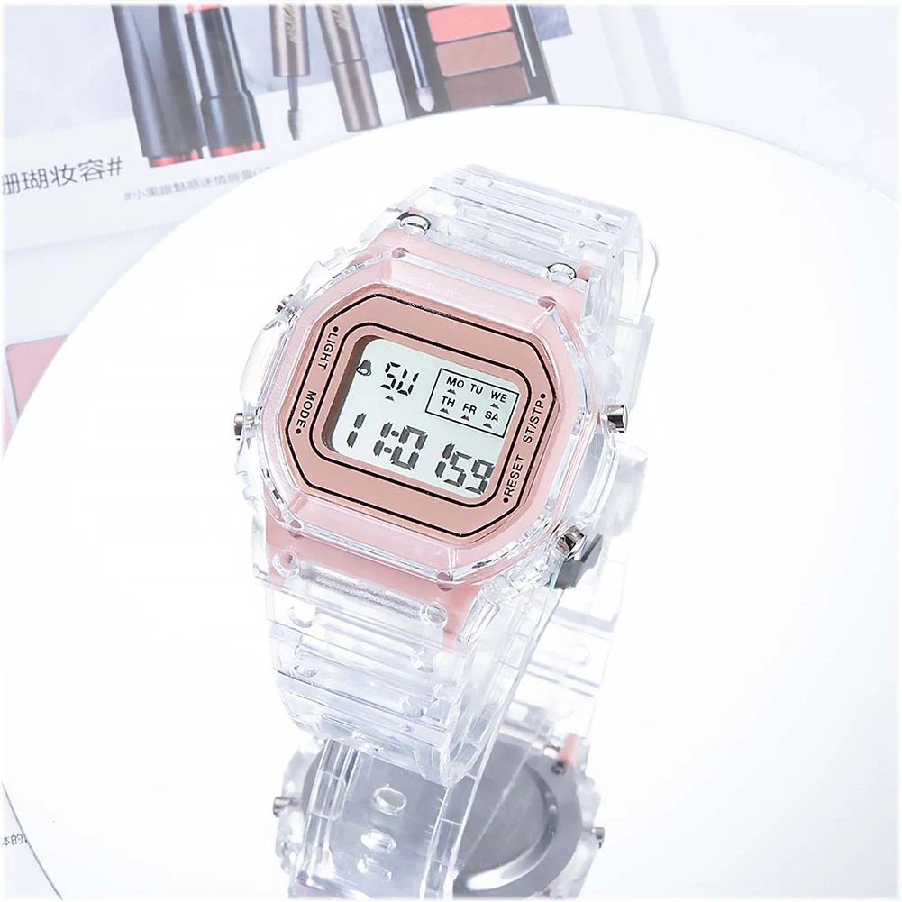 YIKAZE LED Digital Watches for Boys and Girls Transparent Strap Student Electronic Watch Waterproof Alarm Clock Kids Sport Watch: Brown