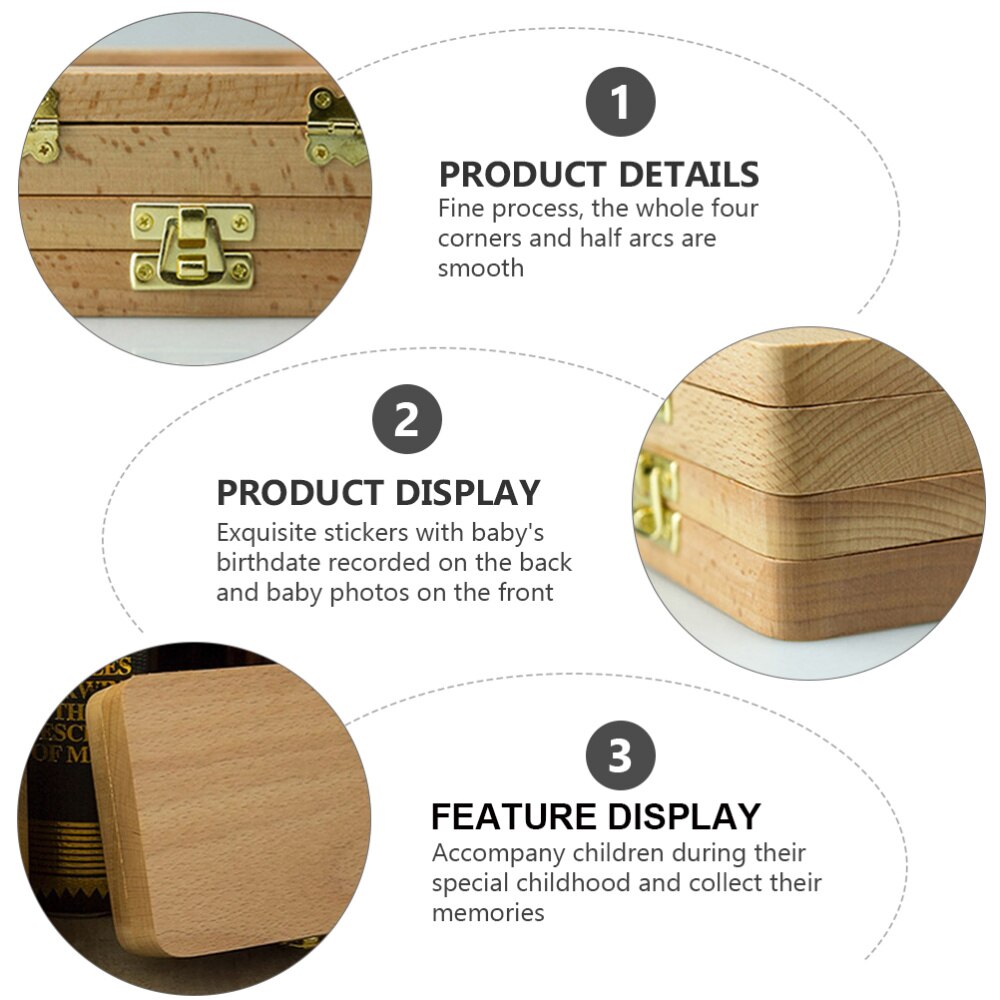 1 Set of Baby Teeth Keepsake Box Wooden Deciduous Tooth Storage Box for Baby