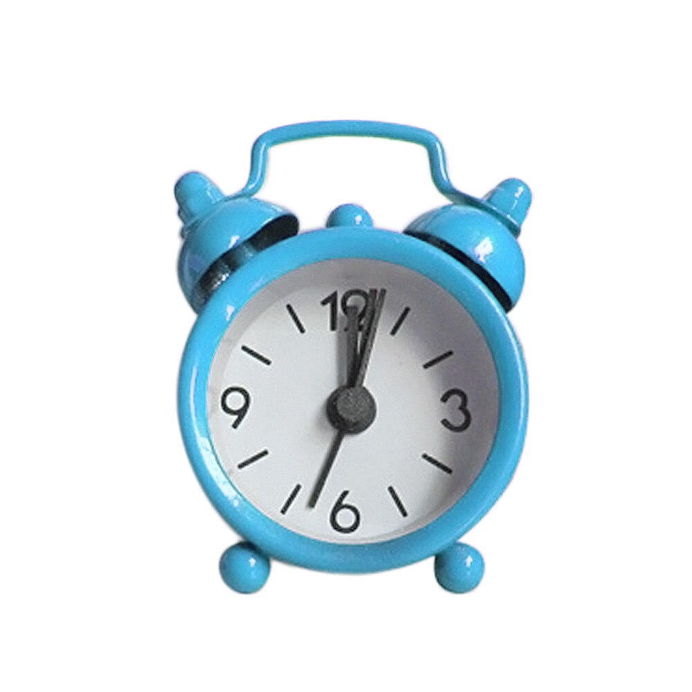 Mini reloj despertador Retro portátil de dibujos animados con números redondos y doble campana para escritorio, reloj Digital de mesa, relojes de alarma para decoración del hogar Klok #3 $: Azul