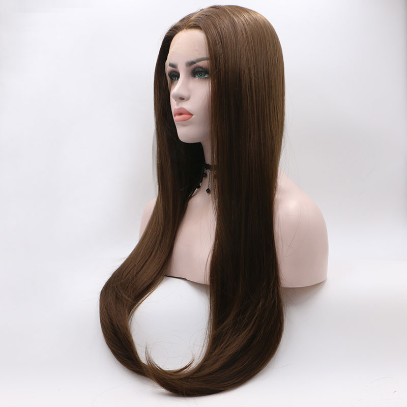 Bombshell Dark Brown Straight Synthetic Hair Lace Front Wig Glueless Heat Resistant Fiber Hair Natural Hairline For Women Wigs