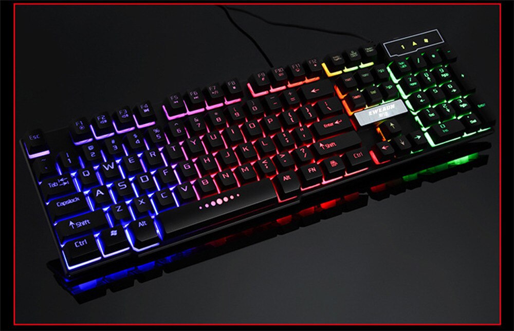 Colorful Crack Led Illuminated Backlit Usb Wired Rainbow Gaming Keyboard+mouse Set de oficina con teclado y mouse
