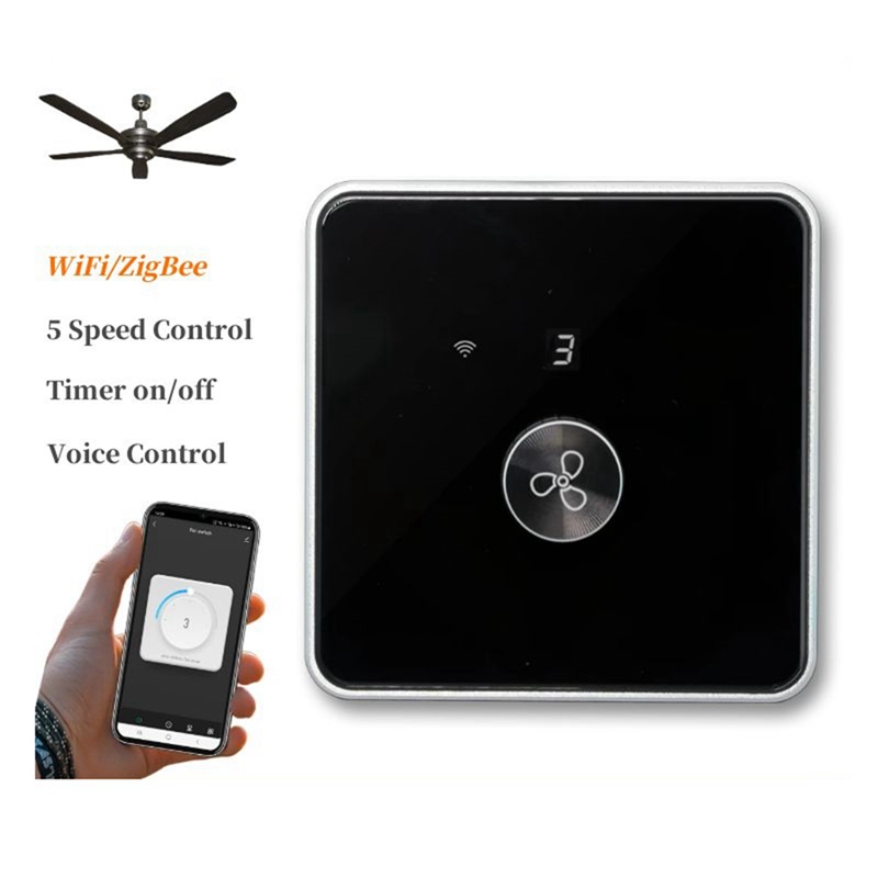 Interruttore ventola accorto Wifi Controllo a 5 velocità Ventilatore da soffitto UE Interruttori rotanti/manopola Telecomando Tuya per Alexa Google casa