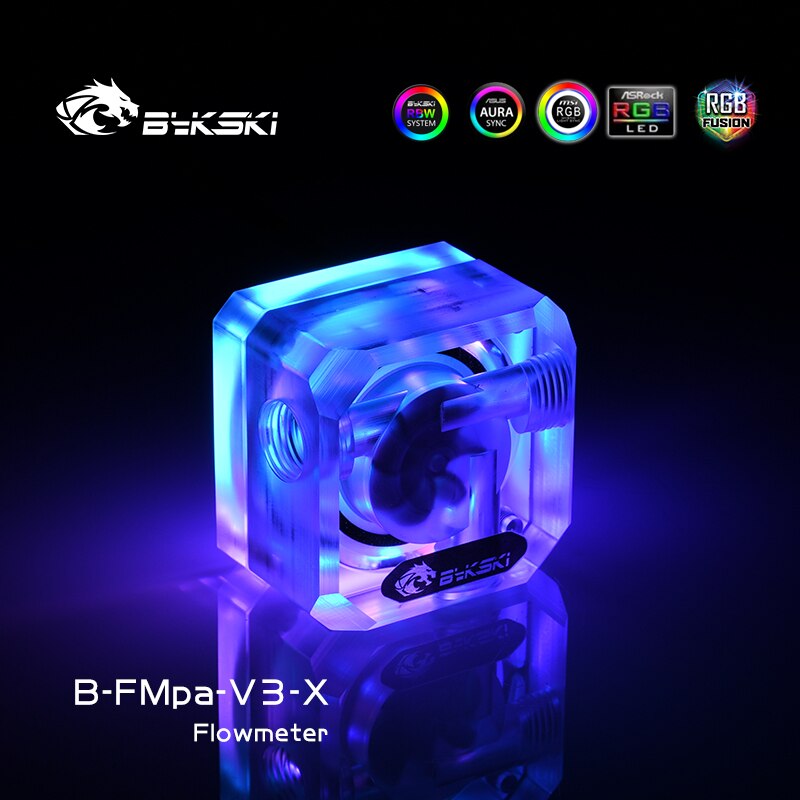 Bykski Acrylic Flow Meter G1/4 Thread Water Cooler Flow Meter Coolant Filter Indicat Computer Cooler Fittings 3-Way Holes: 5V no controller