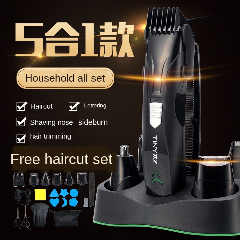 5 in- in-1 elektrisch scheerapparaat, kapper, titanium baardtrimmer, scheerapparaat, neustrimmer, oplaadbaar, multifunctioneel elektrisch duwmes