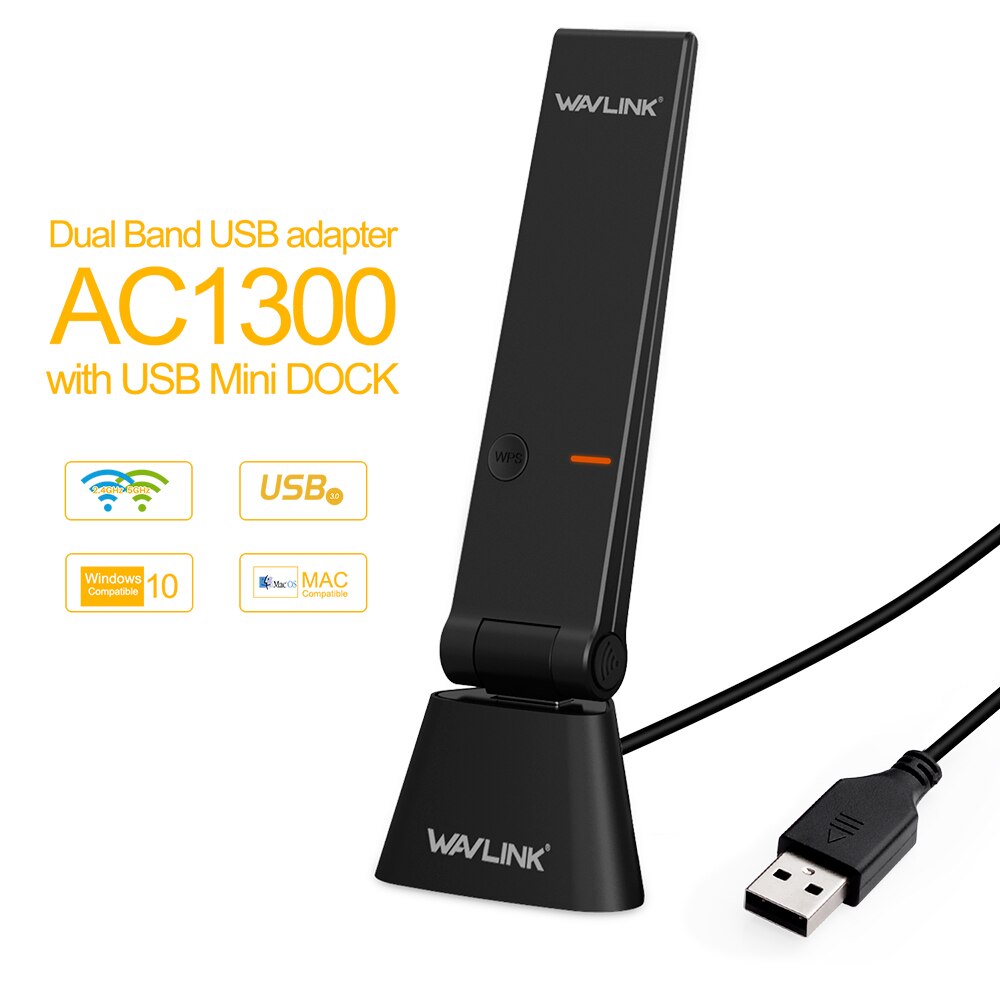 Wavlink AC1300 USB Senza Fili Wifi Adattatore 2.4G e 5G doppio gruppo musicale Ricevitore Wifi Scheda di Rete Dongle 802.11ac mini adattatore ethernet USB