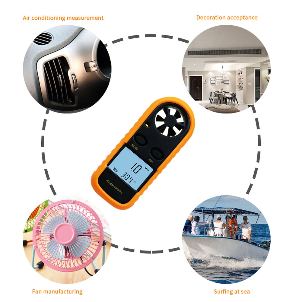 Portable Anemometer Thermometer GM816 Wind Meter Gauge Wind Meter 30m/S LCD Digital Flow Velocity Measurement Anemometers
