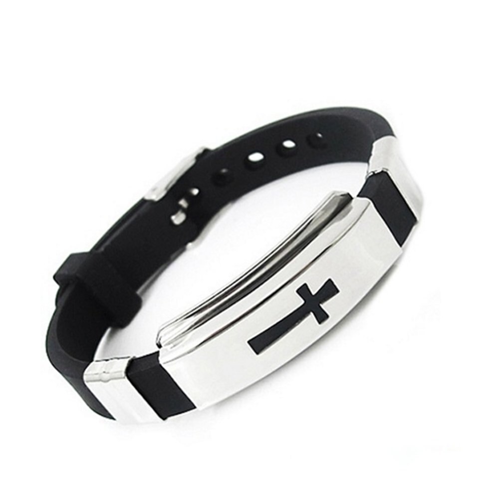 Zwart Siliconen Armband Jesus Cross Polsband Charmes Mannen Zilver Kleur Manchet Armband Sieraden Valentijn Voor Dames Jongens