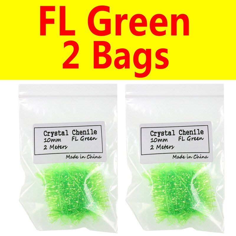 Bimoo 2 Bags 10mm Wide Crystal Flash Tinsel Hackle Flash for Fly Tying Streamer Egg Fly Salmon Fly Trout Salmon Lures: FL Green 2 Bags
