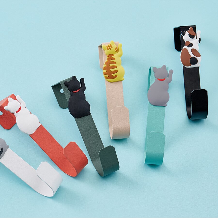 Cartoon kitten haak gratis punch deurhaak kinderkamer badkamer schattig dier ijzeren kapstok