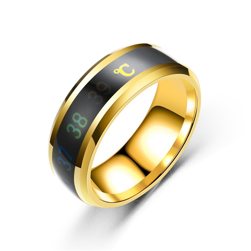 Temperatur ring titanium stål humør følelser følelse intelligent temperatur følsomme ringe kvinder mænd vandtætte smykker: 9 / Guld