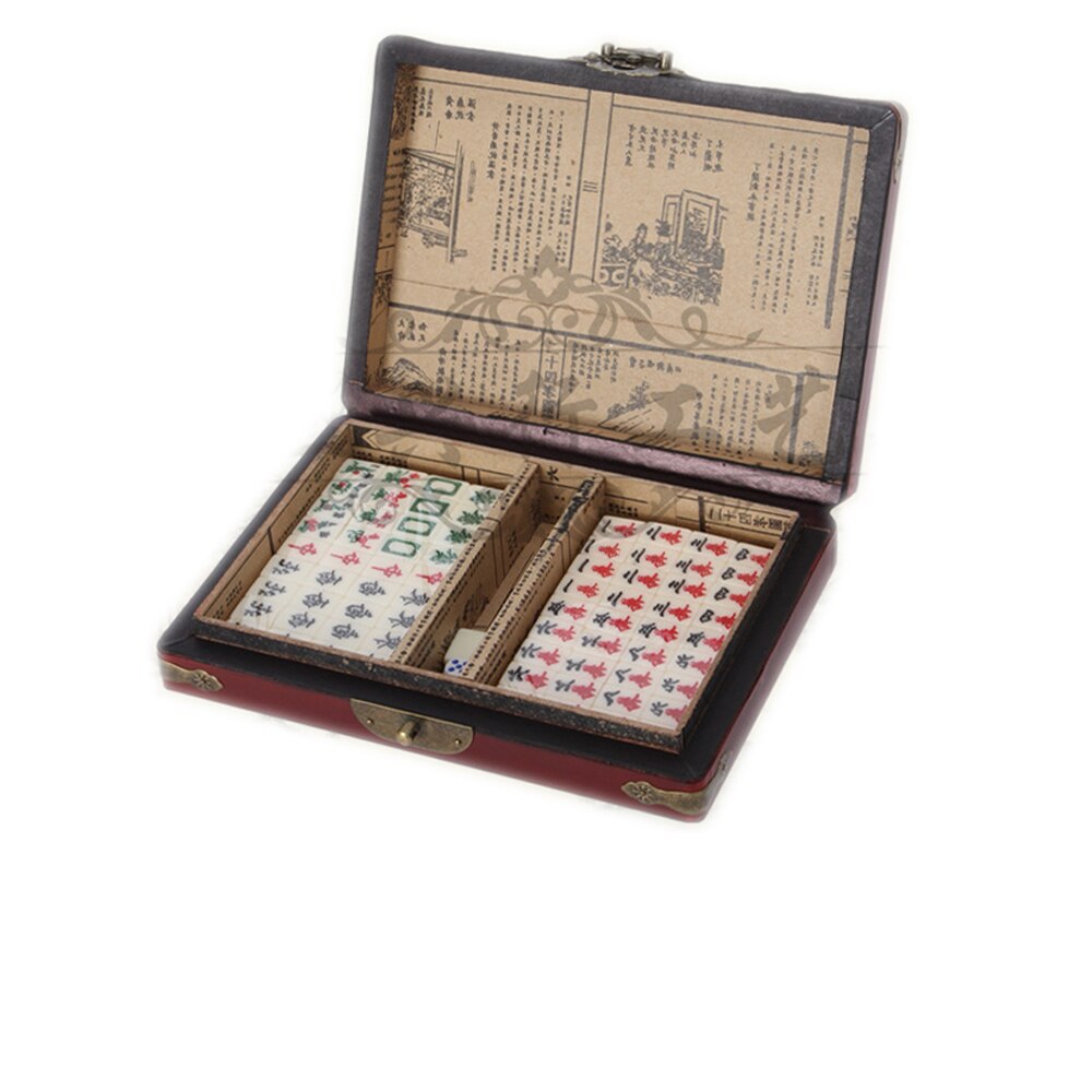 Mah-jong kinesisk nummereret mahjong sæt 144 fliser mah-jong sæt bærbart kinesisk legetøj med kasse fest gambling spilbræt voksen