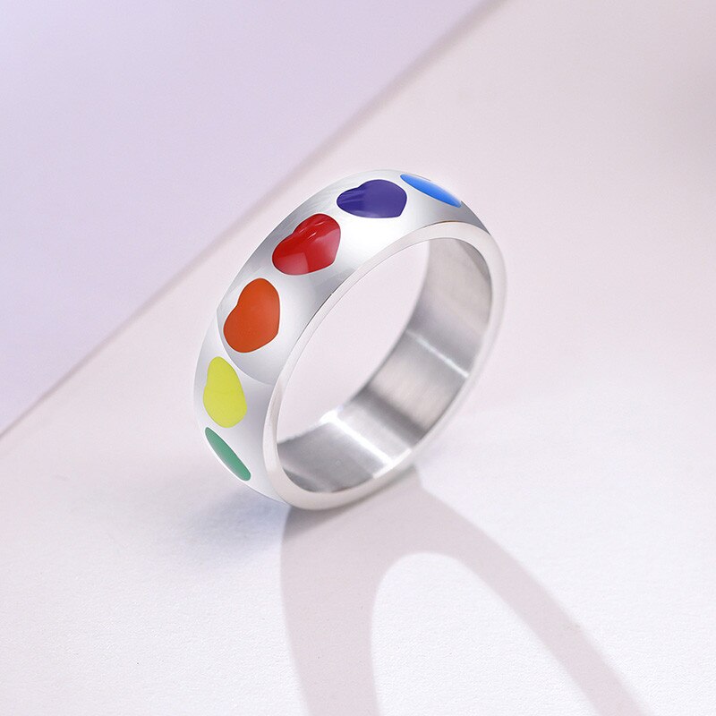 Modyle 2022 Zilveren Kleur Rvs Regenboog Lgbt Pride Ringen Voor Vrouwen Mannen Mode Hart Bruiloft Mannelijke Sieraden