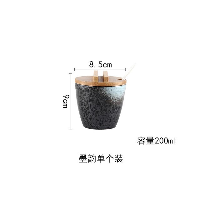 Japanse Stijl Keramische Kruidenrek Kruiden Doos Zout En Peper Containers Set Met Bamboe Deksel Dienblad Kruiderij Jar: plum