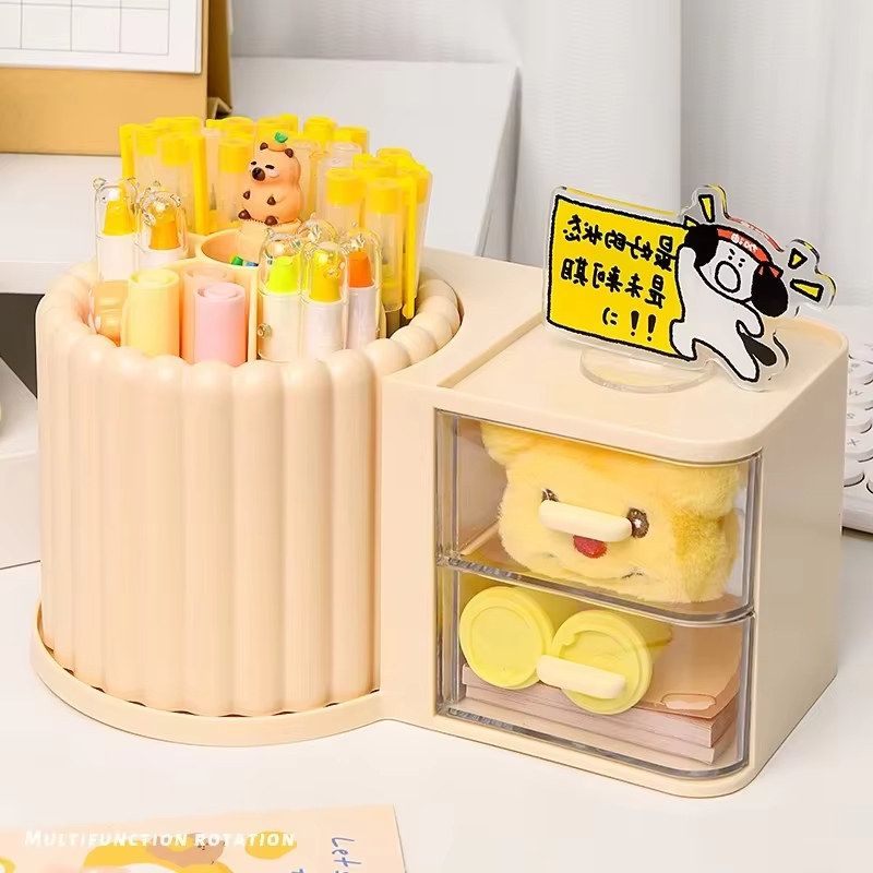 Stationery Organizer Desk Set Plastic File Drawer Cute Pencil Holder for School Supplies Office Durable Desk Tool: light green