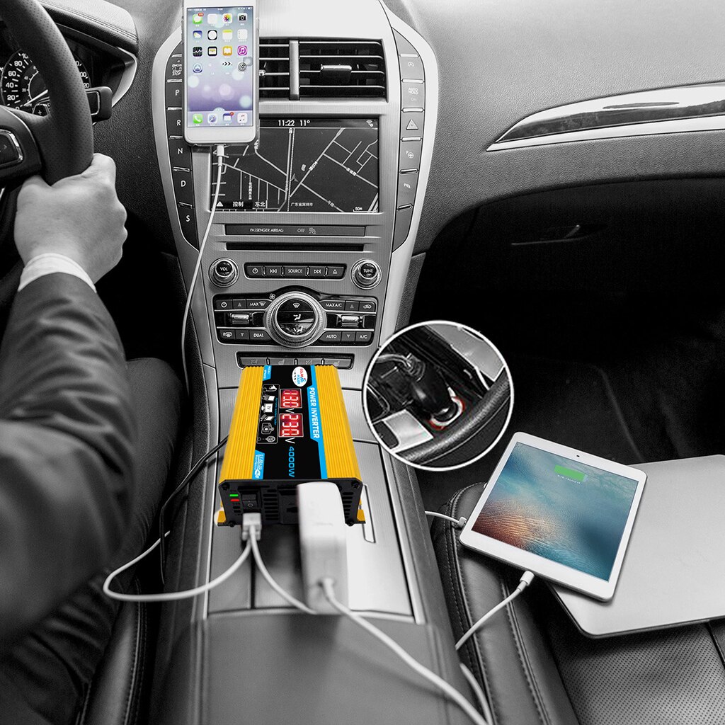 Car Power Inverter With 2 USB Ports DC 12V to 110V AC 60HZ Outlet Adapter Plug Camping Power Inverter for Work Trips Camping