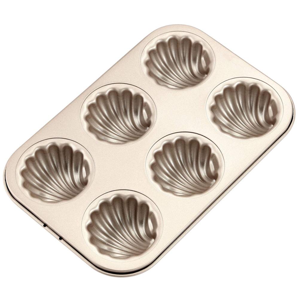 Madeleine Mold Cake Pan 6-Cavity Non-stick Sferische Schulp Madeline Bakvormen Boter Cake Koekjes Bakken Tin Muffin lade