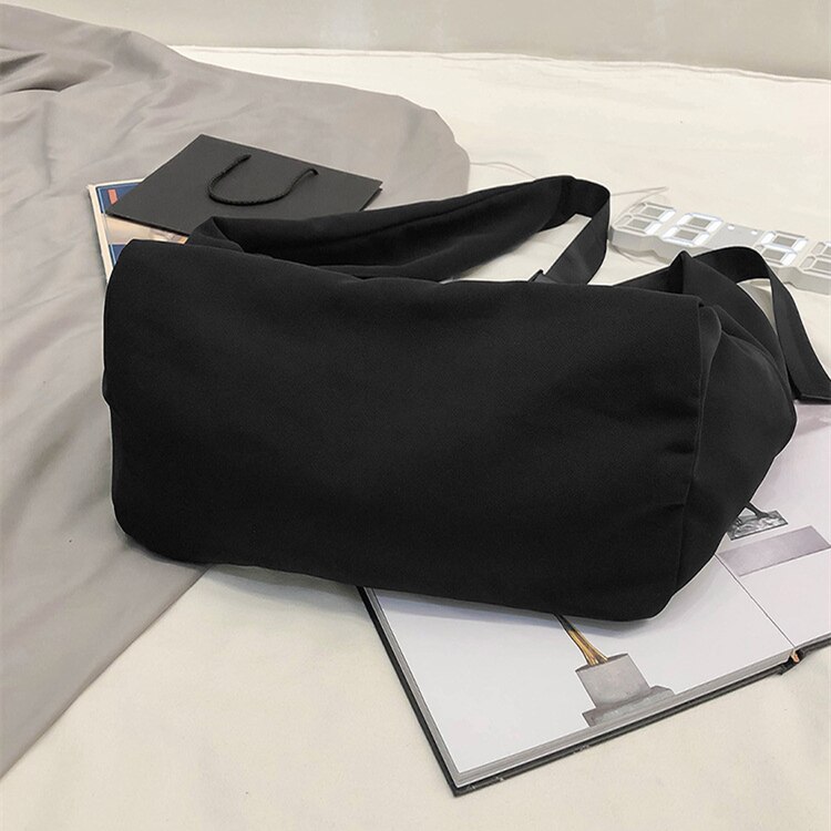 Bolsa Hobo de tela de Nylon impermeable para adolescentes, bolso informal de gran capacidad para estudiantes, bolsa Slouch negra suave para uso diario