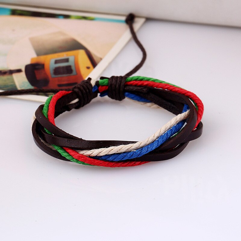 Handmade Geflochtene Multilayer männer Armbänder & Armreifen Vintage Bunte Wrap Armband Männlichen Schmuck