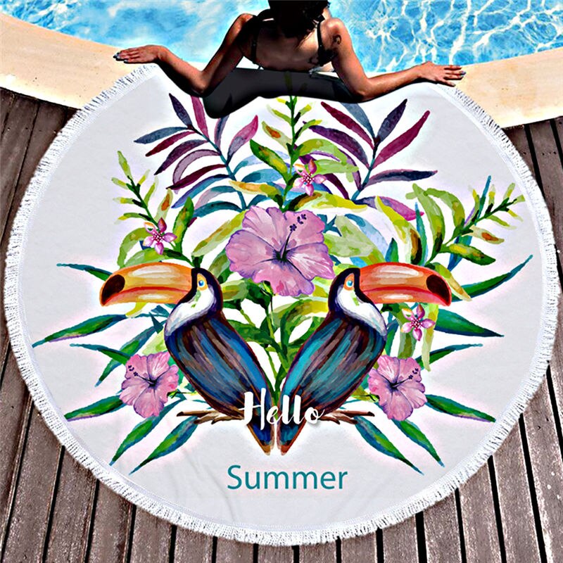 Printed Large Leaves Flower Beach Towel Round Microfiber Beach Towels Roundie Adults Serviette De Plage Toalla Playa