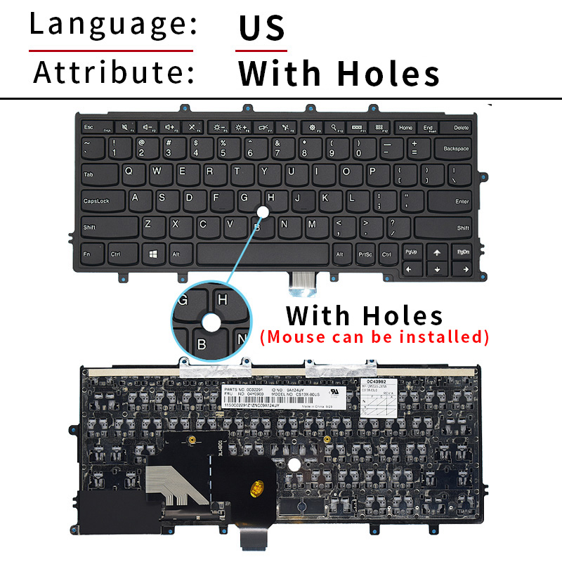 Clavier d'ordinateur portable russe américain pour Lenovo IBM ThinkPad X230S X240 X240S X250 X250S X260 X270 04X0213 04X0177 04Y0914 avec rétro-éclairage: Argent