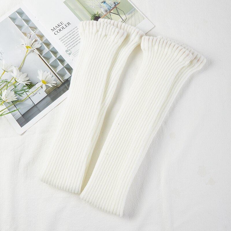 Chaussettes Tube longues en tricot pour femmes, chauffe-jambes, couleur unie, Simple, très élastique, pour l&#39;extérieur, hiver, , doux, ,: white