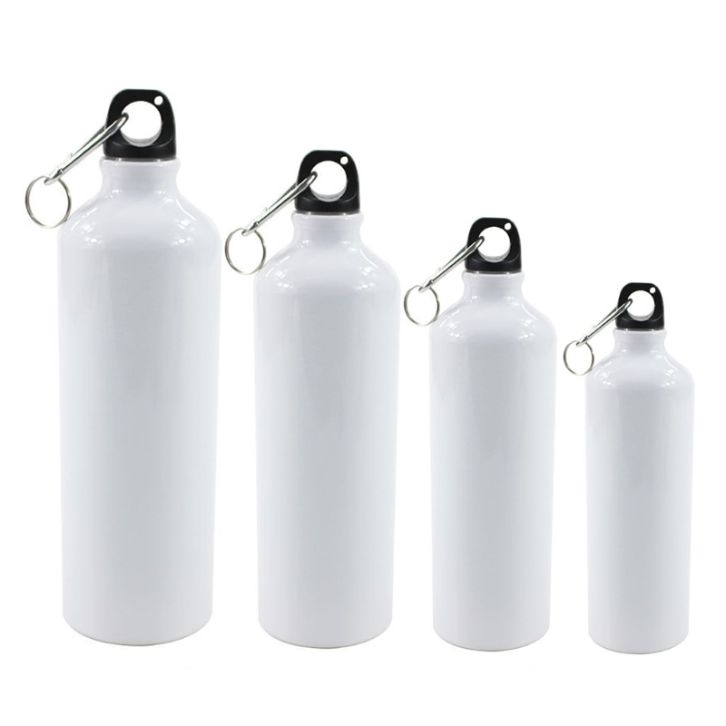400/500/600/750ml Weiße Leere Sublimation Wasser Flasche mit Schraube Karabiner Haken Aluminium draussen Sport dicht für