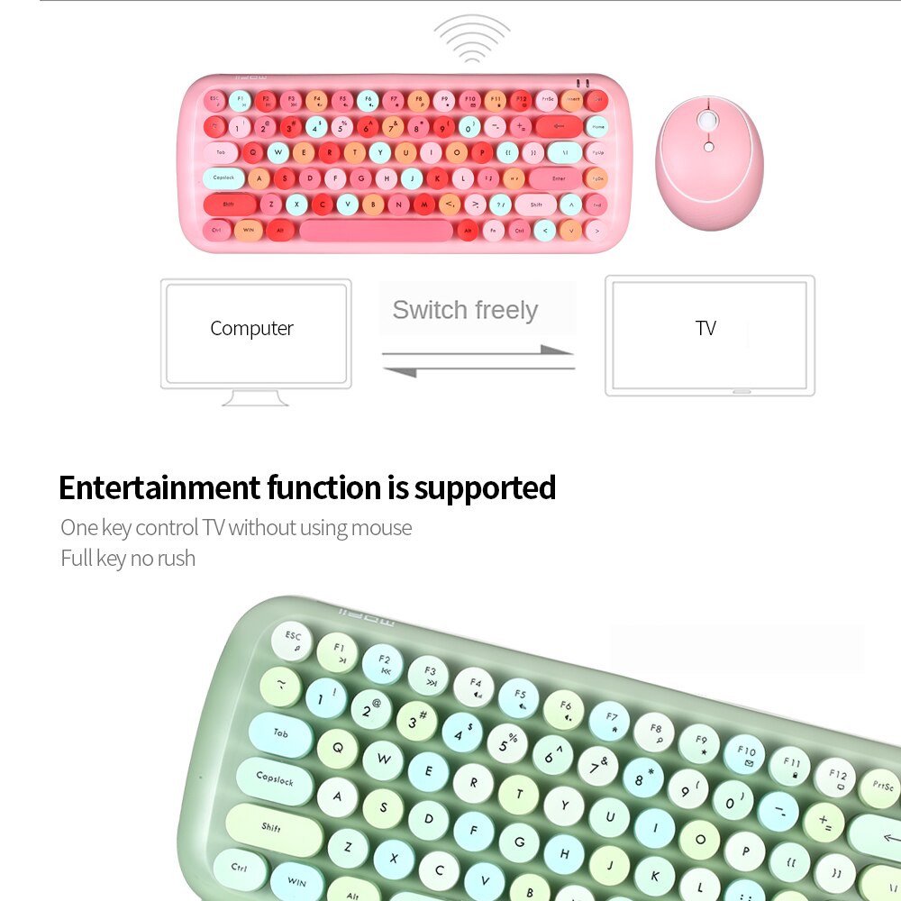 Mofii CANDY Keyboard Mouse Combo Wireless 2.4G Mixed Color 84 Key Mini Keyboard Mouse Set with Circular Punk Key Caps