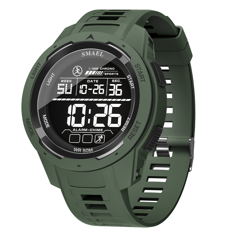 Smael Digitaluhren Sport LED Armbanduhren Herren 50m wasserdichte Uhr Digital hell Stoppuhr Uhr für Herren: Grün