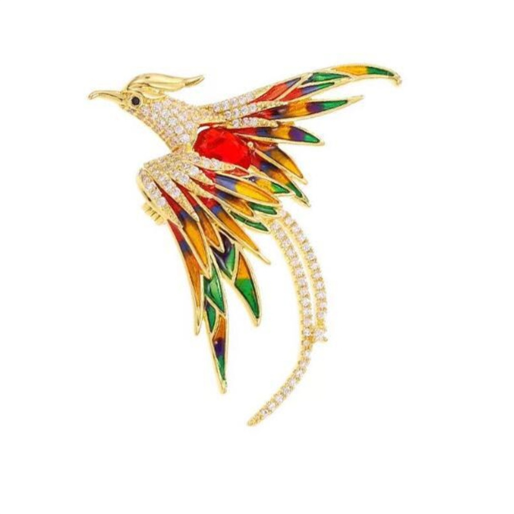 Luxury Crystal Phoenix Bird Brooch Women Men Pins Colorful Animal Brooches Clothing Accessories Party Coat Scarf Jewelry: Gold-color