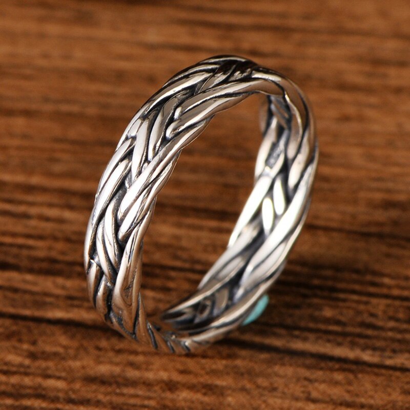 Vintage 925 Sterling Silver Braided Ring For Men And Women Thai Silver Processd Jewellery for Lovers Bague Femme: 10 / 2 Lines