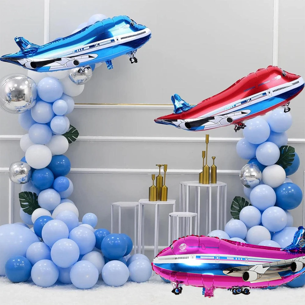 Airplane Foil Balloon Set 32in Number Balloons Banner Kids Boys Girls Airplane Birthday Decorations Aviator Baby Shower Supplies