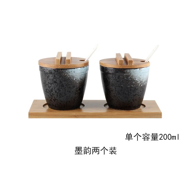 Japanse Stijl Keramische Kruidenrek Kruiden Doos Zout En Peper Containers Set Met Bamboe Deksel Dienblad Kruiderij Jar: Oranje