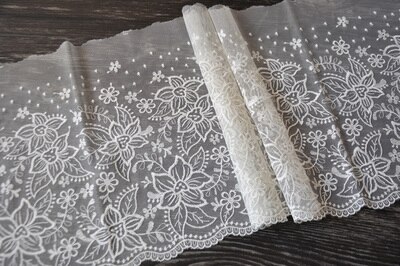 Borde de encaje 5 metros amarillo malla de gasa tul bordado tela cinta ropa vestido Material costura 17cm-26cm de ancho S5C224: 27cm 10.6in wide n4