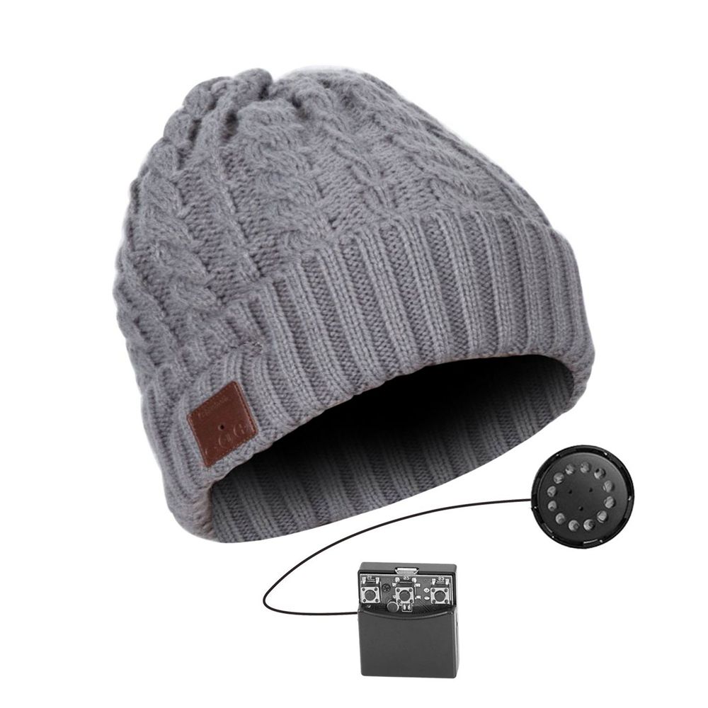 Bonnet Bluetooth stéréo sans fil mains libres | Bonnet tricoté, chapeau d'hiver, chapeau de sport, capuchon lavable, écouteurs musique Audio: 032B-grey